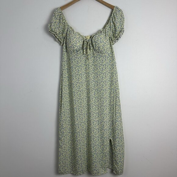 Milkmaid Dress Cottagecore M Babydoll Y2K Blue Dainy Floral Prairie Boho Peasant - Picture 1 of 11